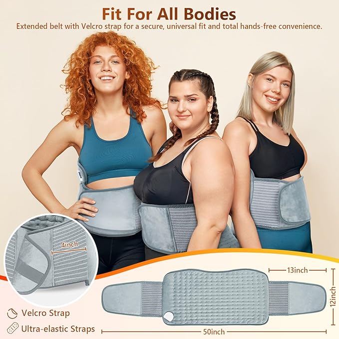 Heating Pad for Back Pain Relief, Upgraded (12"x24"+26'') Extra Large Heating Pad for Period Cramps with 4 Timers Auto Shut Off & 6 Heat Levels, Electric Heating Pad for Lower Back Neck Shoulder, Gray