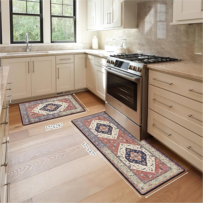 Pauwer Anti Fatigue Kitchen Mats for Floor 2 Piece Set, Cushioned Memory Foam Kitchen Rug, Non Slip Kitchen Runner Rug Carpet, Waterproof Kitchen Sink Area Rug Comfort Standing Mat for Kitchen Laundry