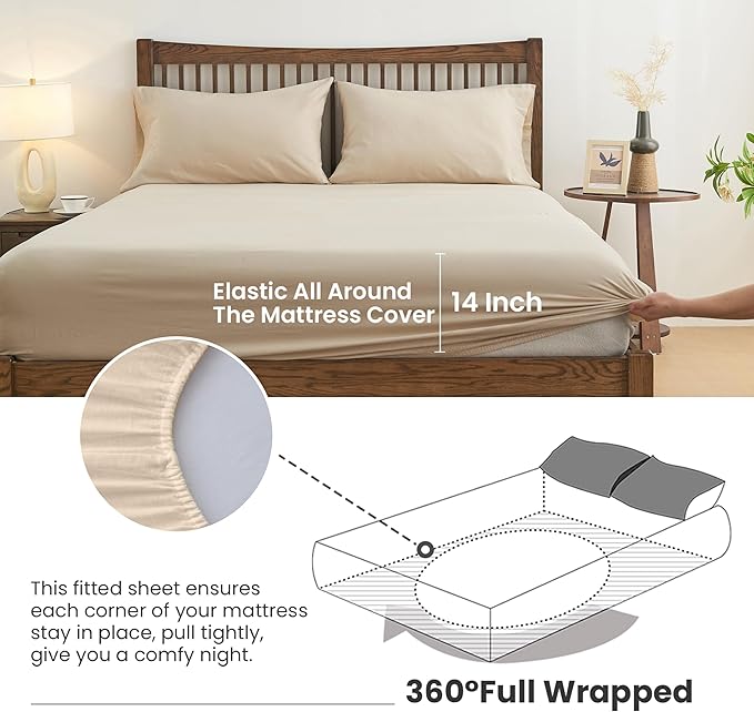 Simple&Opulence Belgian Linen Sheet Set Solid Color -Sheet Set 4PC - Cal King Natural Flax Cotton Blend Soft Breathable Farmhouse Bedding - California King, Linen/Beige