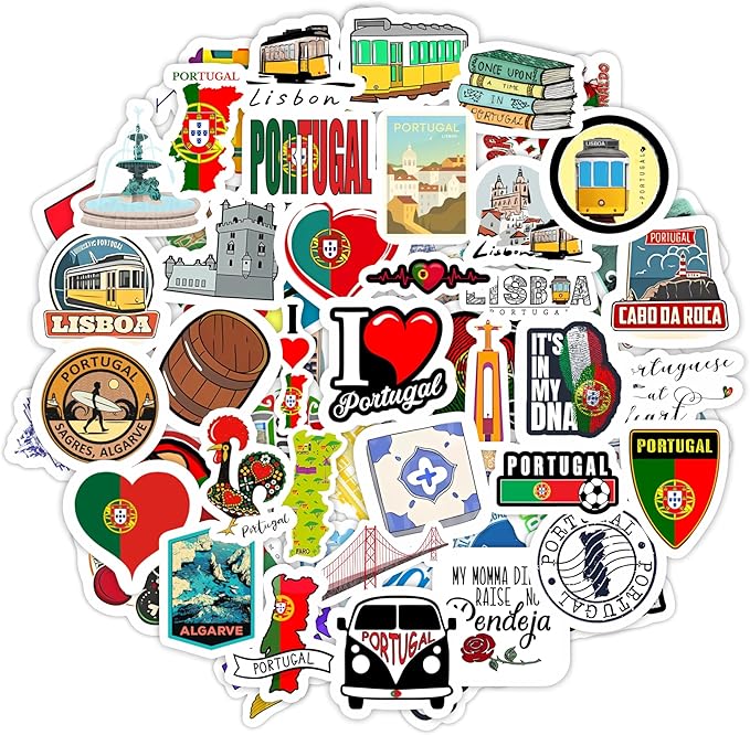 BulbaCraft Portugal Stickers for Water Bottle and Laptop - Portugal Party Supplies & Decorations, Waterproof Vinyl Decals, Portuguese Flag and Culture Stickers, Gifts for Women & Men