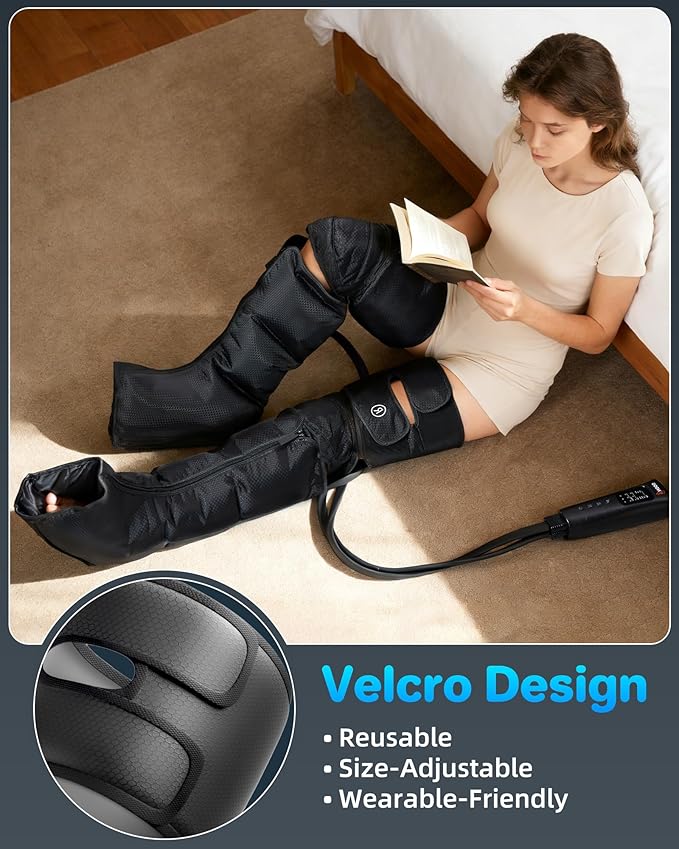 YINGGG Air Compression Leg Massager with Heat - Foot and Calf Massage Sleeve with 3 Heat&6 Intensities&6 Modes, Compression Boots for Circulation and Pain Relief-M