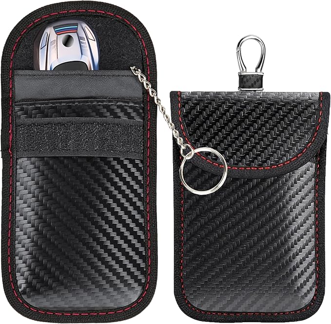 2 Pcs Faraday Bag for Car Keys, Car Accessories RFID Signal Blocking Pouch, Anti-Theft Key Fob Protector, Cell Phone Signal Blocker Case, Car Key Fob Cage (Small)