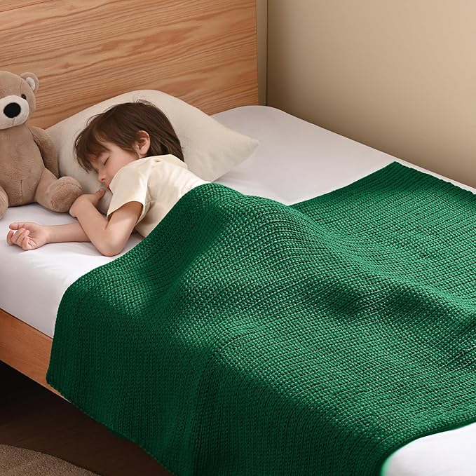 Guohaoi Knitted Weighted Blanket Kids (Green 50"x60" 7lbs) No Beads Cooling Heavy Blanket, Home Decor Breathable Chunky Knit Throw Blanket for All-Season Use