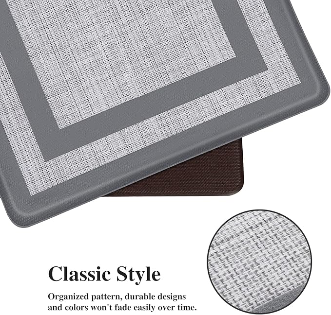 Mattitude Kitchen Mats Set of 2 Cushioned 0.47 inch Kitchen Rugs Non-Skid Rug Sets Ergonomic Comfort Standing Mat for Kitchen, Floor, Office, Sink, Laundry, Gray