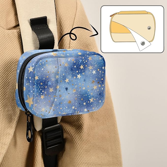 Blue Romantic Golden Stars Travel Pill Organizer Case Box Container Weekly Portable Vitamin Medicine Holder Storage Bag with Zipper Removable