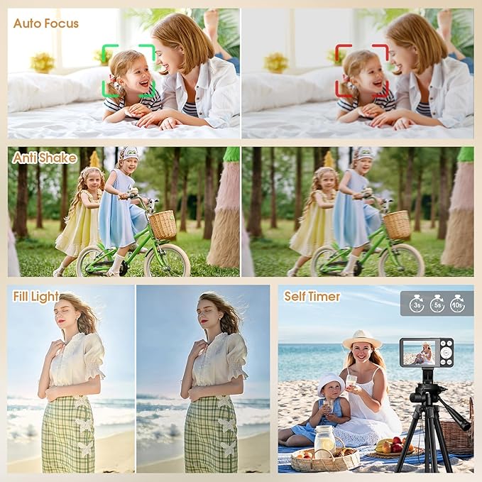 4K Digital Camera for Teens, FHD 64MP Digital Camera for Kids with 64GB SD Card, 18X Digital Zoom Cameras for Photography, Point and Shoot Video Camera for Kids, Black