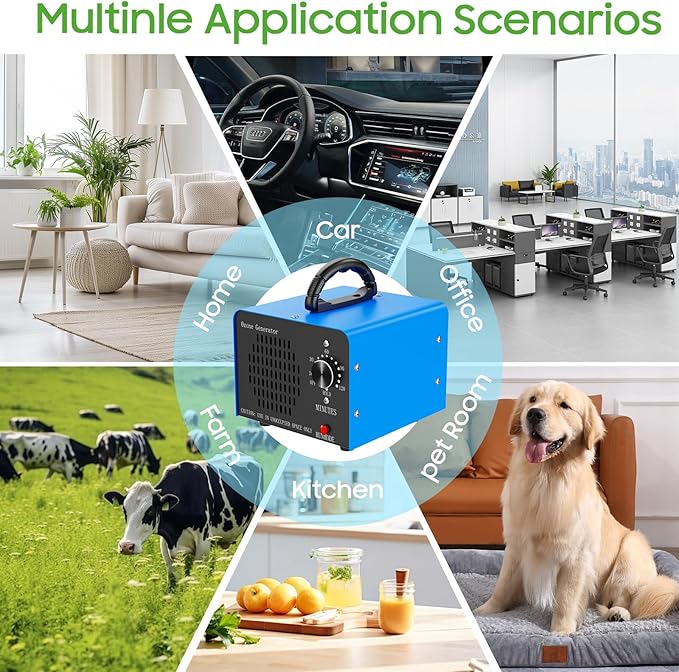 Ozone Generator Machine200,000mg/h, High Capacity Ozone Odor Eliminator Removal Air Purifier for Home Car Pet & Basement Odor, Suitable for Spaces up to 7,000 Square Feet, Blue