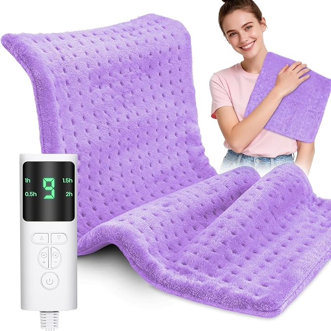 Heating Pad for Back Pain, Electric Heat Pad with 9 Heat Levels & 4 Auto-Off Timers, Portable Heating Pad for Period Cramps, Shoulder, Neck, Machine Washable, Gifts for Women, Men, Purple, 24''×12''