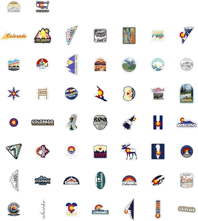 BulbaCraft 100Pcs Colorado Stickers for Water Bottle and Laptop - Colorado Party Supplies & Decorations, Waterproof Vinyl Decals, State Pride and Icon Stickers, Gifts for Women & Men