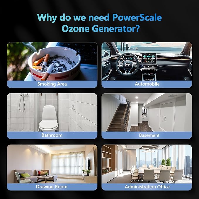 PowerScale Ozone Generator 90,000mg/h O3 Intelligent Control Ozone Odor Eliminator Commercial Ozone Machine Odor Removal, For Home, Car, Pet Room - High Capacity Ionizer Ozone Air Purifier, Black