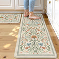 Collive Kitchen Mats for Floor, Cushioned Anti Fatigue Mat Floral Rugs 2 Piece Non Skid Waterproof Sink Rug, Memory Foam Comfort Standing Mat for Office, Laundry, Desk, 17.3"x29"+17.3"x47", Beige