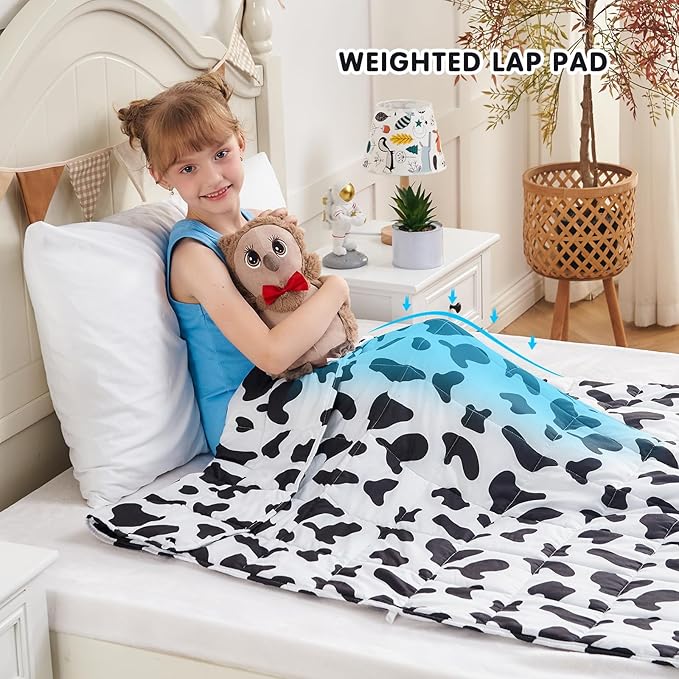 yescool Cow Print Weighted Blanket 5 Pounds Cooling Weighted Lap Blanket, Heavy Blankets, Comfortable Weighted Throw Blanket Gifts for 40-60lbs, 36"x48"
