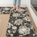LEEVAN Anti Fatigue Mats for Kitchen Floor 2 Piece,Cushioned Memory Foam Black Kitchen Mats for Floor,Comfort Floral Boho Non Slip Kitchen Floor Mat for Sink,Laundry,Office(20"x31"+20"x47")