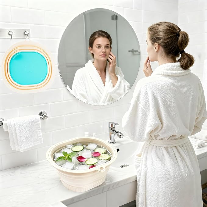 Upgrade Face Bowl for Ice with Built-In Ice Tray Collapsible Silicone Ice Bath Basin with Cover Portable Home Spa Tools for Home or Travel