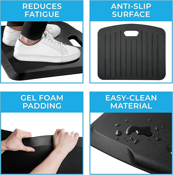 Stand Steady Small Anti Fatigue Standing Mat with Carrying Handle | Ergonomic Standing Mat with Gel Foam Padding | Portable Comfort Mat for Standing Desk, Kitchen, Classroom & Garage (22 x 18in/Black)