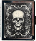 Cute Travel Pill Box Organizer with 8 Compartments - Compact and Fashionable Pill Case with Mirror - Ideal for Medications (Vintage Skull)