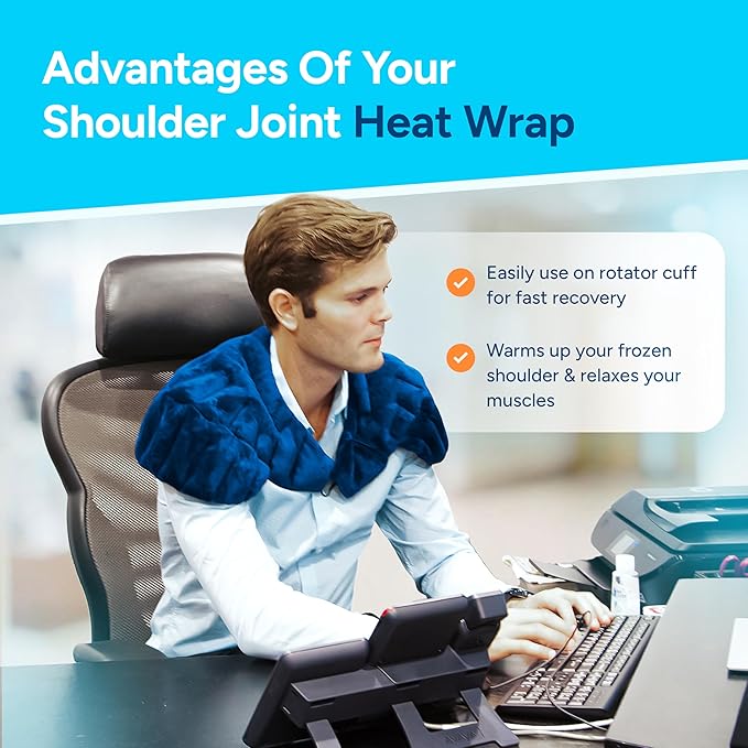 SunnyBay Heated Shoulder Wrap, Weighted Microwave Heating Pad for Neck and Shoulder Injury, Full Coverage Moist Hot Pack for Rotator Cuff Pain Relief, Elastic Fastening, Navy Blue