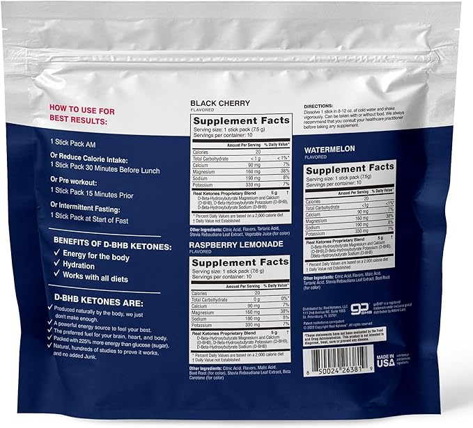 Real Ketones BHB Exogenous Ketones Drink Mix Packets Keto Electrolytes Powder Packets No Sugar with 4 Main Fasting Electrolytes Plus Hydrating Patented Keto BHB - 30 Count Variety Pack (Pack of 2)