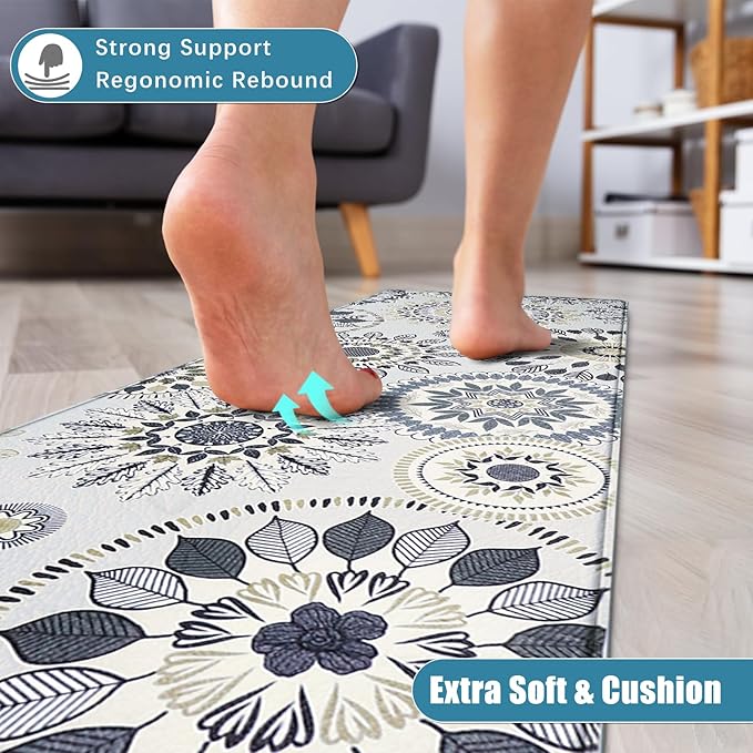 Sofort Kitchen Rug Set of 2 Anti Fatigue Kitchen Mats for Floor, Non Slip Waterproof Kitchen Rugs, Ergonomic Cushioned Comfort Standing Mats for Laundry, Office, Sink