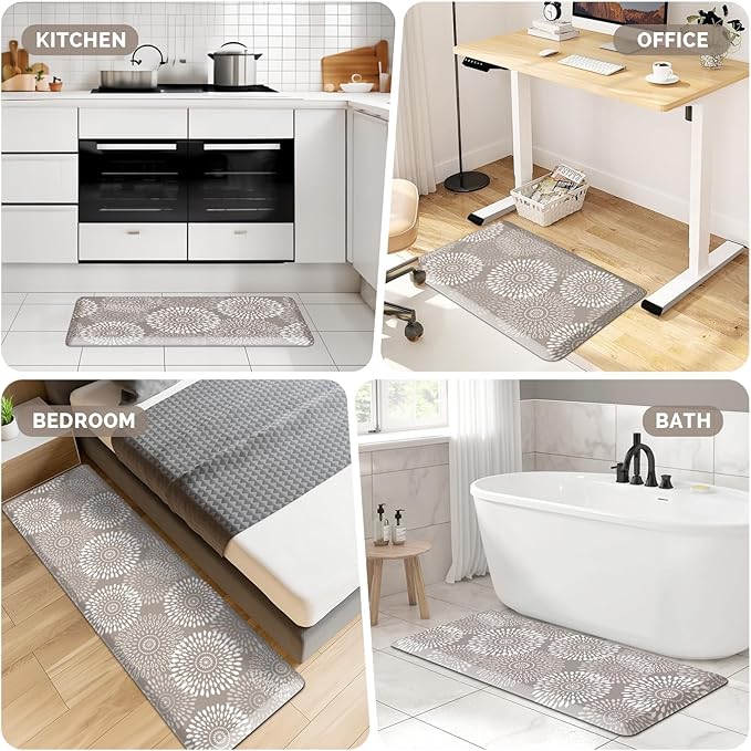 LuxStep Kitchen Mat Waterproof Kitchen Rugs for Floor Cushioned Anti-Fatigue Mat Non-Slip Standing Desk Mat Comfort Floor Mats for House Sink Office 17.3" x 28" Khaki