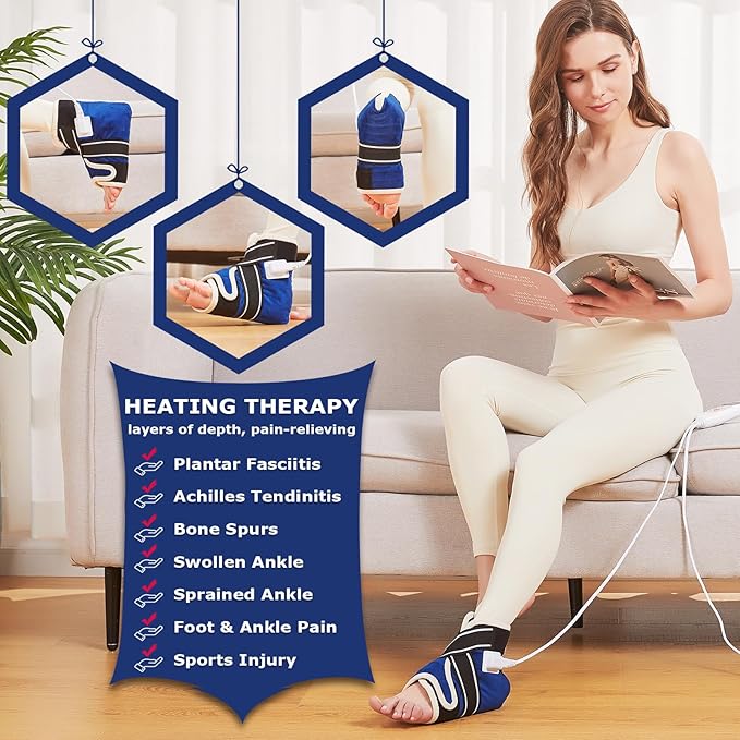 CAMECO 1 Pack Ankle Heating Pad for Pain Relief Arthritis, Heated Foot Ankle Wrap for Sprains, Achilles Tendonitis, Plantar Fasciitis | 86℉-158℉ Temp | 0-90Min Auto Shut Off (Blue)
