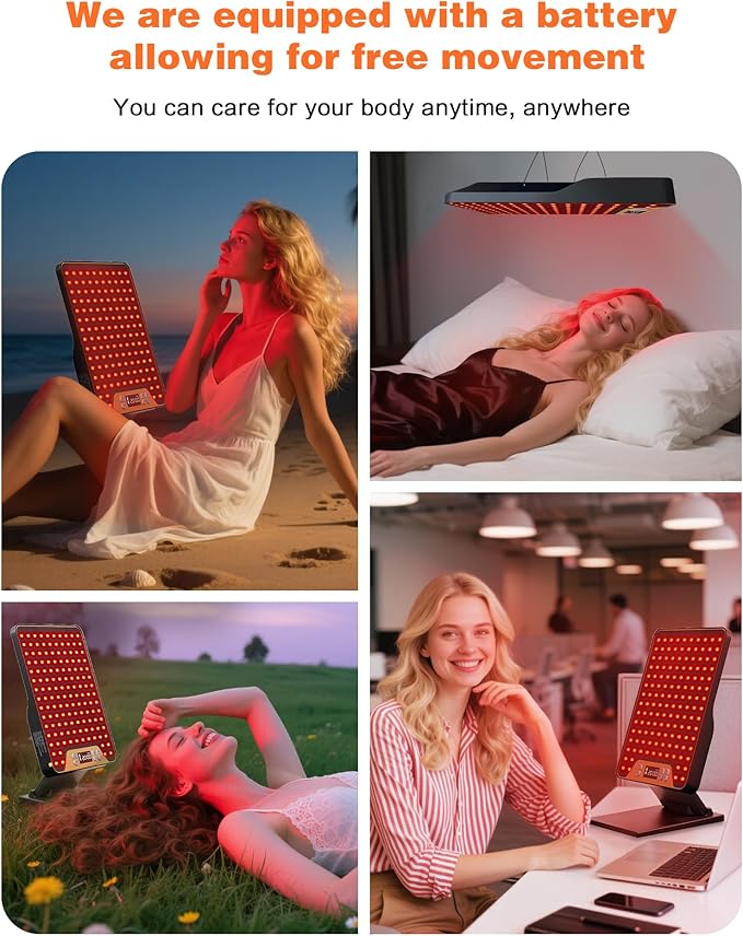 POOKIEGSSRedLight Therapy, Rechargeable InfraredRed Lamp with Triple Chip138LEDs, Adjustable Red Light 630/660 / 850nmDevice with Safety Glasses for Home Office Travel