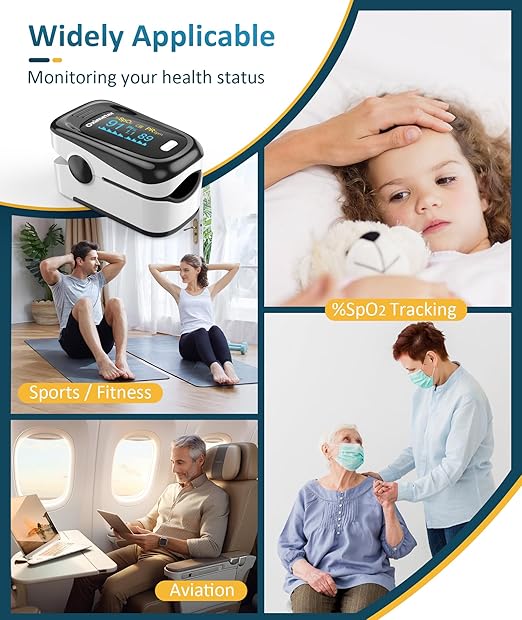 Fingertip Pulse Oximeter with Fast & High-precision SpO2 Measurement, Blood Oxygen Saturation & Pulse Rate Monitoring, OLED Screen with Large Fonts (Black & White)