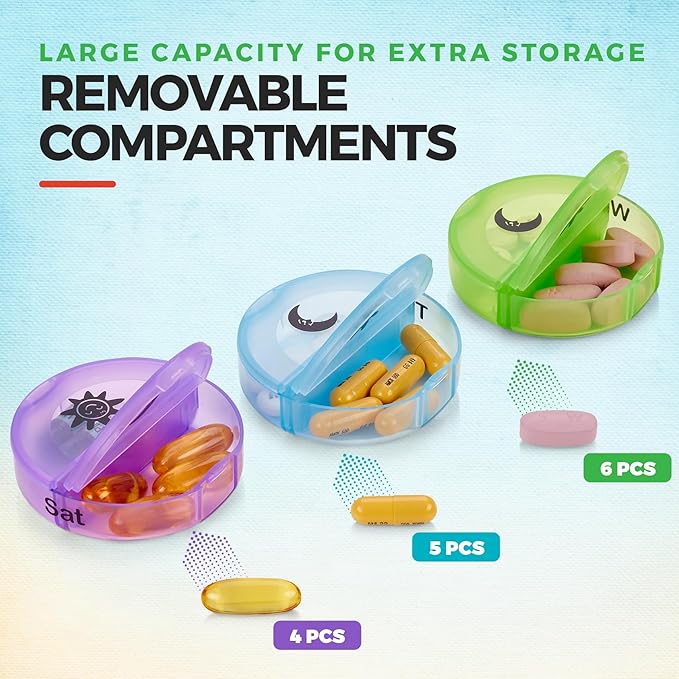 Weekly Pill Organizer - 2 Times-A-Day Compartments - 7 Day AM/PM Pill Container - Portable, Durable and Convenient Travel Pills Case for Tablets, Fish Oils, Vitamins and Supplements, Rainbow, 1 Pack