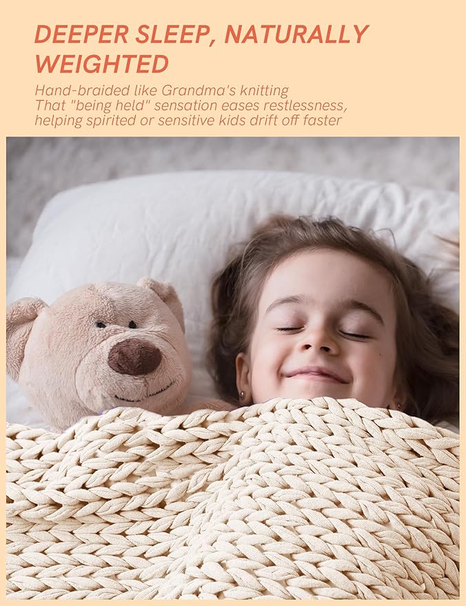 YnM Cooling Weighted Blanket, 100% Cotton Handmade Chunky Knitted Blanket, Weighted Lap, Breathable Heavy Blankets, Machine Washable Throw for Sleep or Home Decor (Cream, 50x60 Inch, 10lbs)