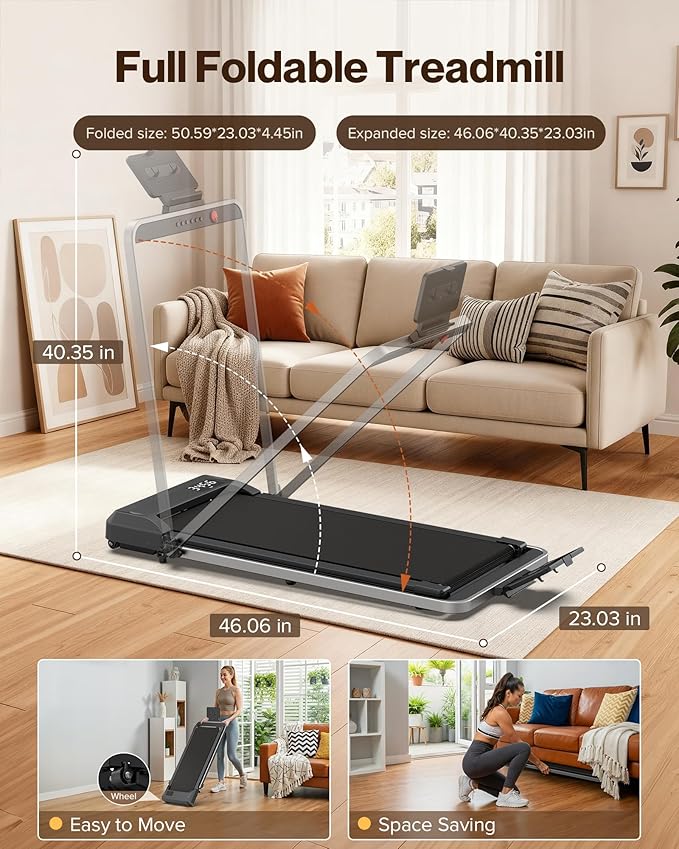 Walking Pad with 10% Incline, Walking Pad Treadmill for Home and Office, Portable Under Desk Treadmills 320/265 lbs Capacity, APP & Remote Control