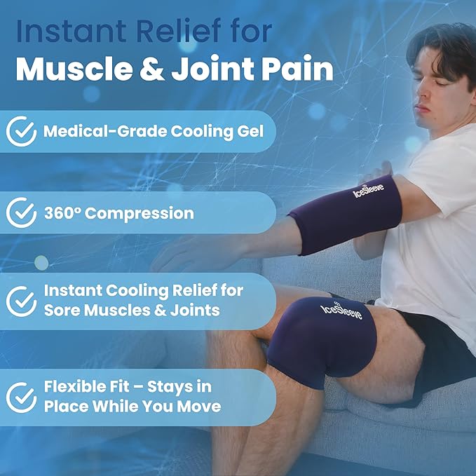 IceSleeve Elbow & Knee Ice Pack Wrap, Reusable Ice Sleeve for Arm & Leg, Flexible Gel Ice Pack for Knee Injuries, Tennis Freeze Sleeve Elbow Compression Wrap, Cold & Heat Therapy, Blue SM 1 Pack