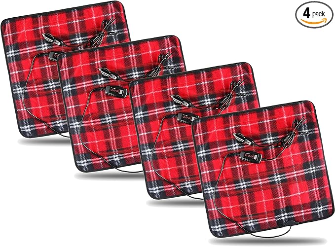 ZONETECH Red Plaid Warming Pad Cozy Warmth in Cold Weather,Perfectly Sized for Comfort and Portability for Pets 4 Pack