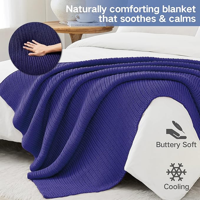 Guohaoi Knitted Weighted Blanket for Adults (Blue 48"x72" 10lbs) No Beads Cooling Throw Blanket for Hot Sleepers, Home Decor Breathable Chunky Knit Heavy Blanket Use on Full Size Bed