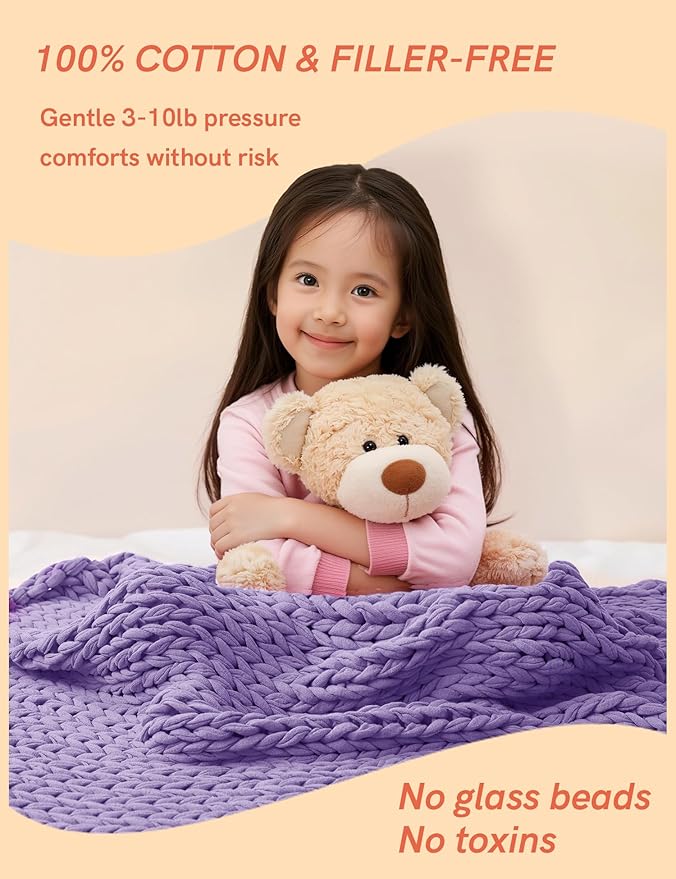 YnM Cooling Weighted Blanket, 100% Cotton Handmade Chunky Knitted Blanket, Weighted Lap, Breathable Heavy Blankets, Machine Washable Throw for Sleep or Home Decor (Purple, 35x40 Inch, 5lbs)