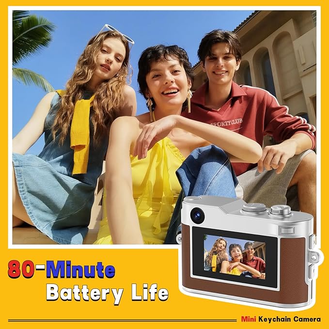 Mini Keychain Camera, 1080P & 2MP Retro Aesthetic, 32GB Memory, Pocket-Sized Vintage Camera, Bag Charm, Birthday Gift
