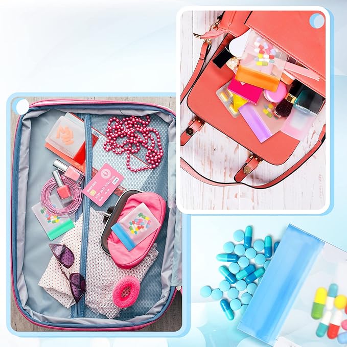 Demissle Pill Pouch Bags Pack of 21 4" x 3" Zipper Pill and Vitamin Organizer Pouches with Slide Lock for Travel Medicine Reusable Pill Storage Pouches Bags Clear, 7 Colors for Week