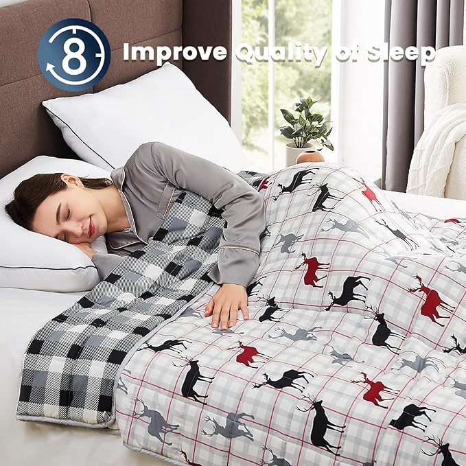 CuteKing Weighted Blanket for Adults (20lbs, 60"x80", Deer) Heavy Blanket for 180-190lbs, Weighted Blanket for Cooling & Heating with Premium Glass Beads, Thick Blanket for Adult All-Season