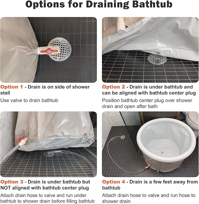Portable Bathtub (Large) by Homefilos, Ice Bath and Cold Plunge for Athletes, Inflatable Adult Size Japanese Soaking Hot Tub for Shower Stall