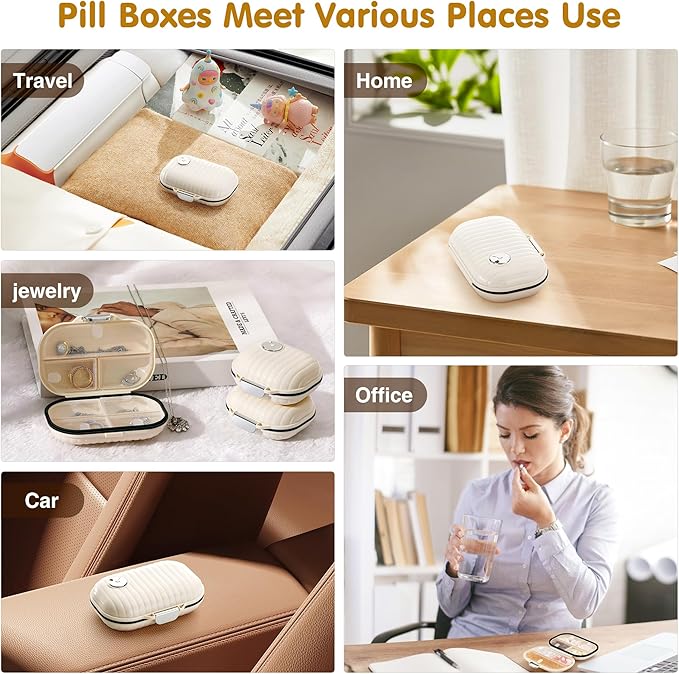 [2 Pack] Zannaki Pill Case Portable Small Weekly Travel Pill Organizer, Cute Moisture Proof Pill Box Holder for Purse, Daily Mini Pocket Pharmacy Medicine Container for Vitamin, Fish Oil, Supplement