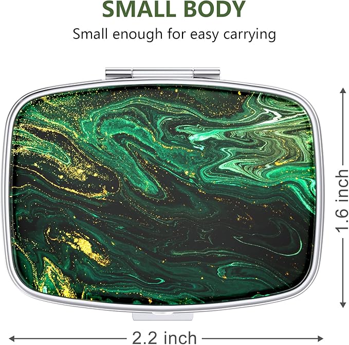 Nipichsha Pill Box, Small Pill Case for Purse & Pocket, Cute Travel Medicine Organizer, Portable Medicine Container Holder to Hold Vitamins, Medication, Fish Oil & Supplement, Green Ocean Marble