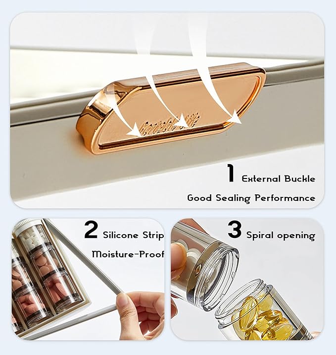 MURRI&MURRDI 7-Day Pill Organizer with 21 Compartments for 3 Times Daily - Extra-Large Moisture-Proof Travel Pill Case for Vitamins, Fish Oil, Medications - Weekly Medicine Dispenser, White