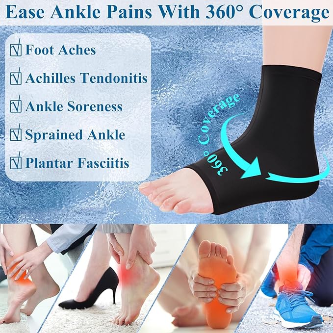 Ankle Ice Pack Wrap for Injuries, NOVASPORT Reusable Foot Gel Ice Pack Flexible Cold Pack Hot & Cold Compression Sleeve for Plantar Fasciitis, Sprained Ankles, Achilles Tendonitis, Foot Heel, Black