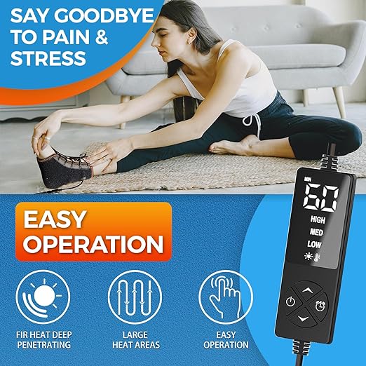 sticro Ankle Heating Pad with Lace-up Design for Sprained Ankle & Achilles Tendonitis Recovery, Auto-Off Heating Pad for Foot Pain Relief with 3 Heat & 5 Timer Settings for Men/Women(S/M)