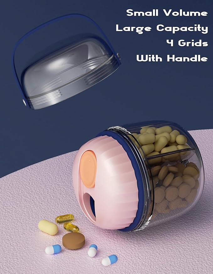 MURRI&MURRDI Pill Organizer with 4 Compartments, Travel Pill Box Small Portable Medicine Bottle, Anti-Mixing & Wide Opening, Compact Pill Container Holder for Vitamin Fish Oil Medication (F Green)