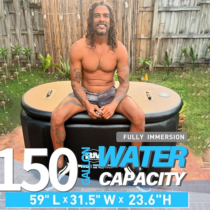 Inflatable Ice Bath Tub for Athletes - Cold Plunge Tub Compatible Water Chiller, Insulated Lid, EVA Groundsheet, Backpack, 150 Gallon, 59" L x 31.5" W x 23.6" H