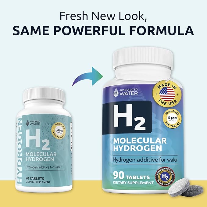 Invigorated Water Hydrogen Water Tablets with Magnesium - 12 PPM H2 Molecular Hydrogen Tablets for Drinking Water - Supports Energy, Brain, & Cognitive Health - Non-GMO (90 Servings, Unflavored)