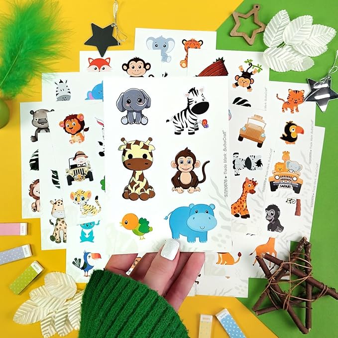 BulbaCraft 100Pcs Safari Animal Stickers, Jungle Stickers, Safari Party suppliess, Jungle Birthday Party Decorations, Gifts for Women & Men