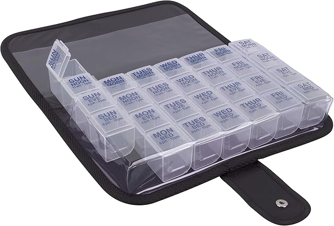 EZY DOSE One-Day-At-A-Time Pill Case, Medicine Planner, Vitamin Organizer Box, Includes Large Carrying Case, Travel Friendly, Easy to Use, Clear, BPA Free