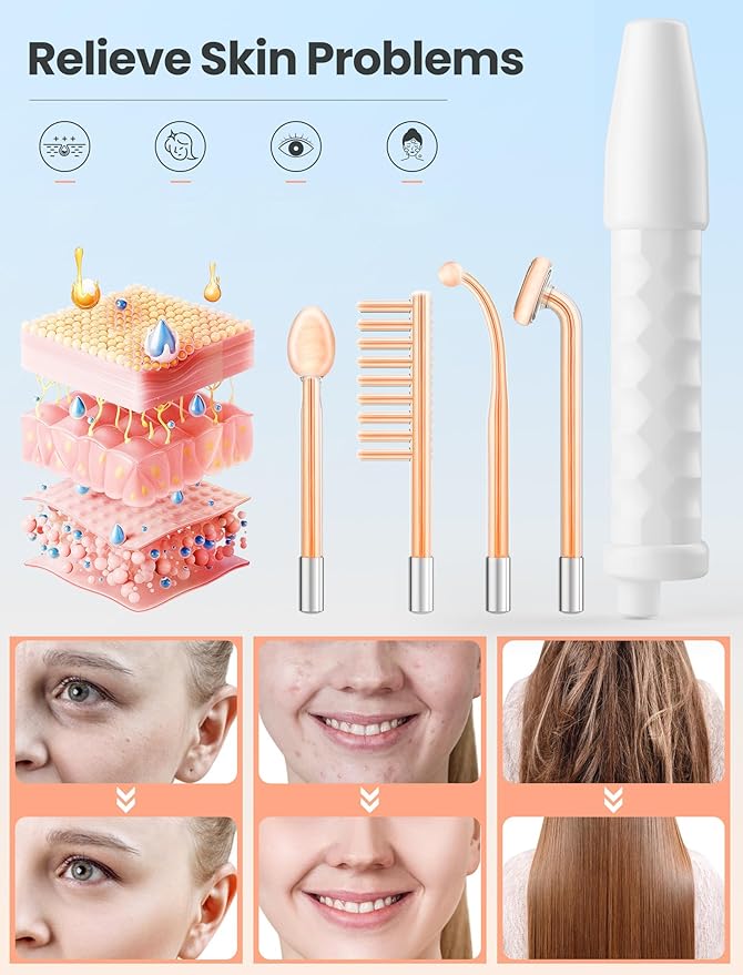 High Frequency Wand, Portable Facial Device with 4 Different Tubes