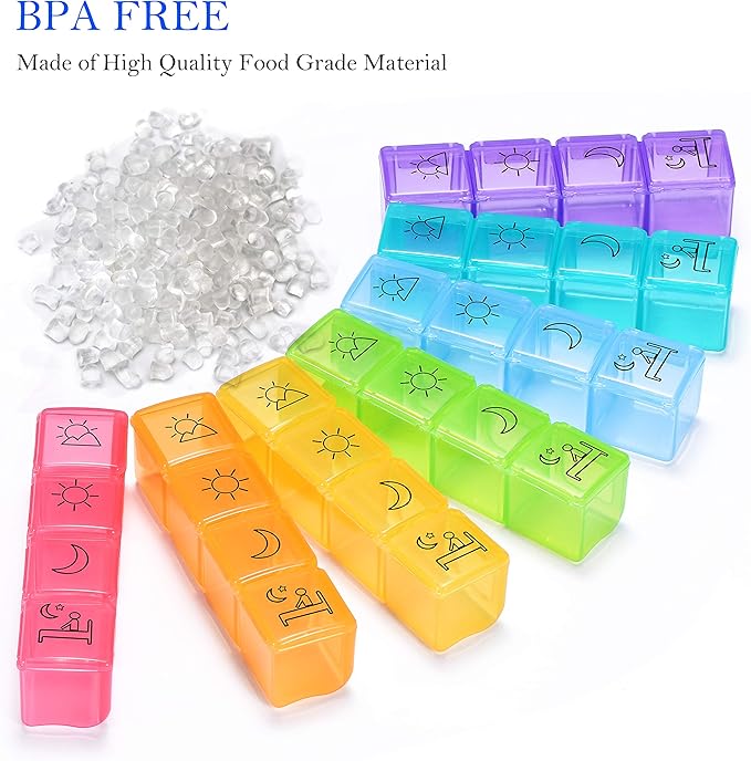NuLeaf Pill Organizer 4 Times A Day, Large Compartments Portable 7 Day 4 Times a Day Travel Pill Organizer with Moisture-Proof Design to Hold Vitamins, Supplements and Medication